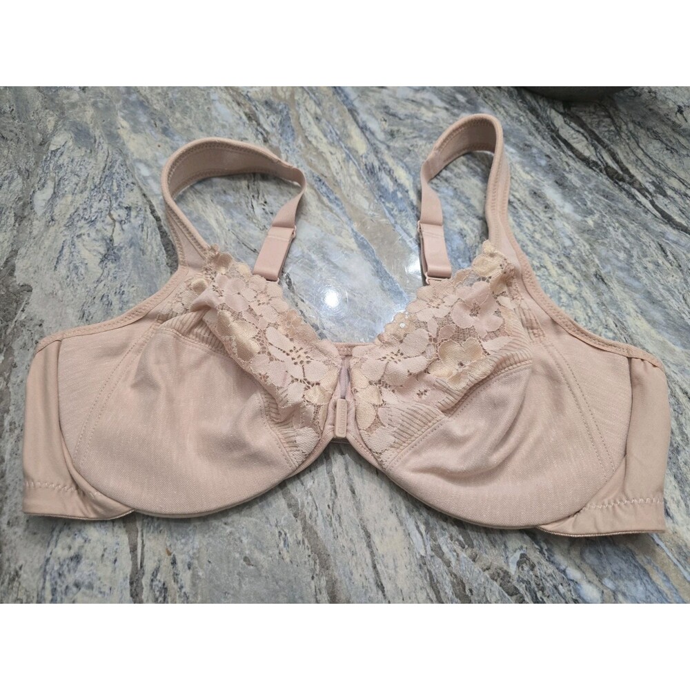 Glamorise 1241 Front-Closure Plus Size WonderWire Underwire Bra 42B Cafe Nude - Picture 4 of 11